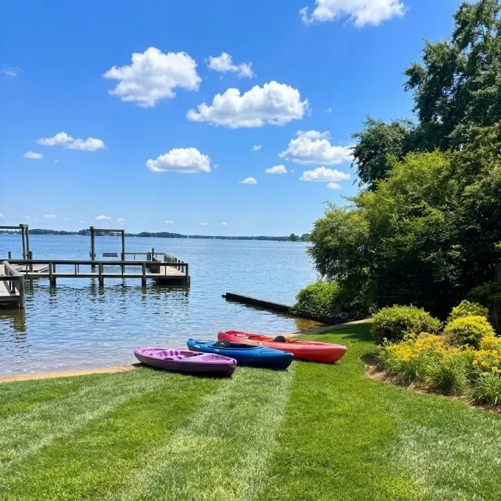 Dock with kayaks and lake views